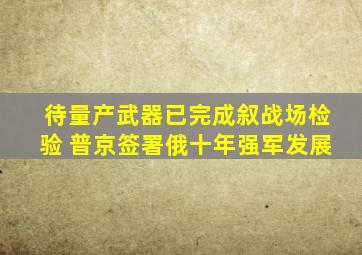 待量产武器已完成叙战场检验 普京签署俄十年强军发展